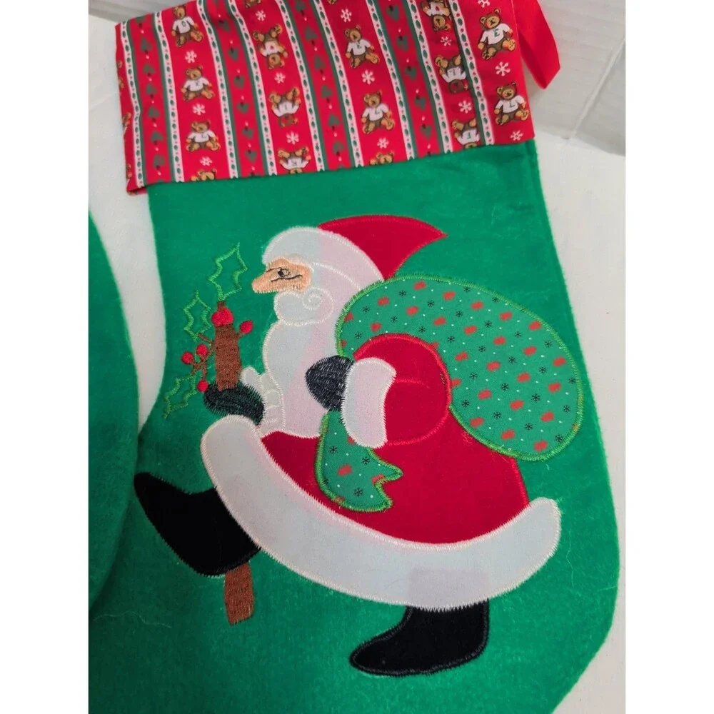 Vintage Christmas Stockings  Set Of Two Goose Santa Cottagecore Granny